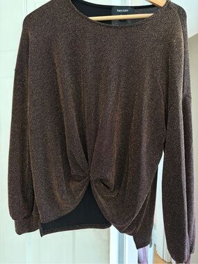 Karen Kane Black and Bronze Metallic Twist-Detail Top